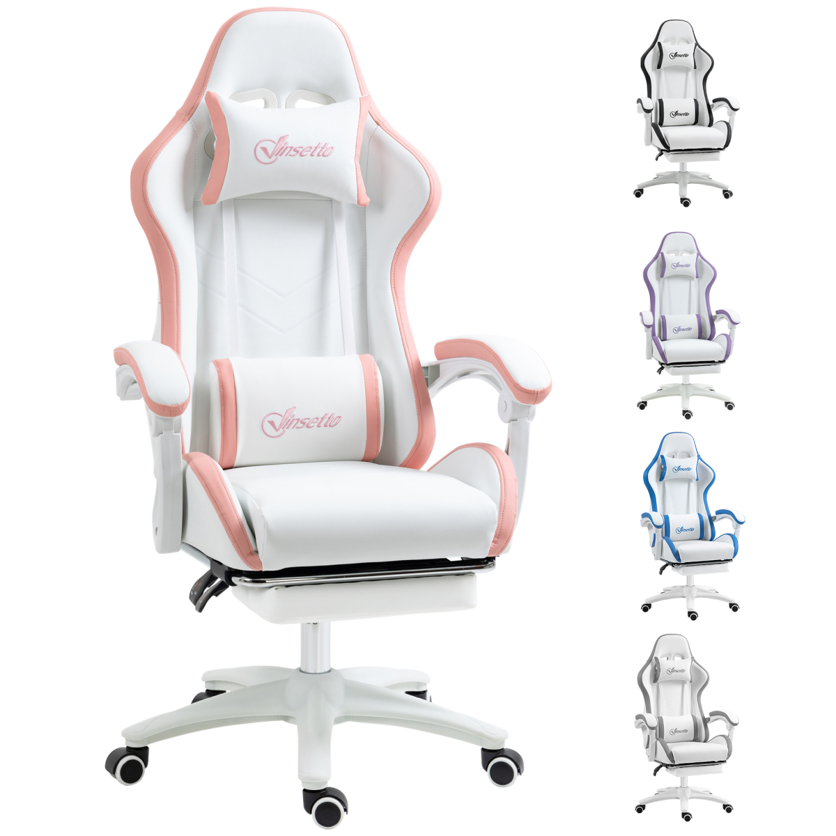 Vinsetto Racing Style Gaming Chair with Reclining Function Footrest, Pink Vinsetto