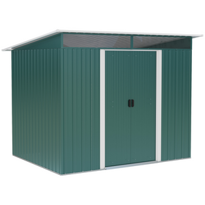 Pent Roofed Metal Garden Shed Foundation and Vent 260x194x200cm Green Outsunny