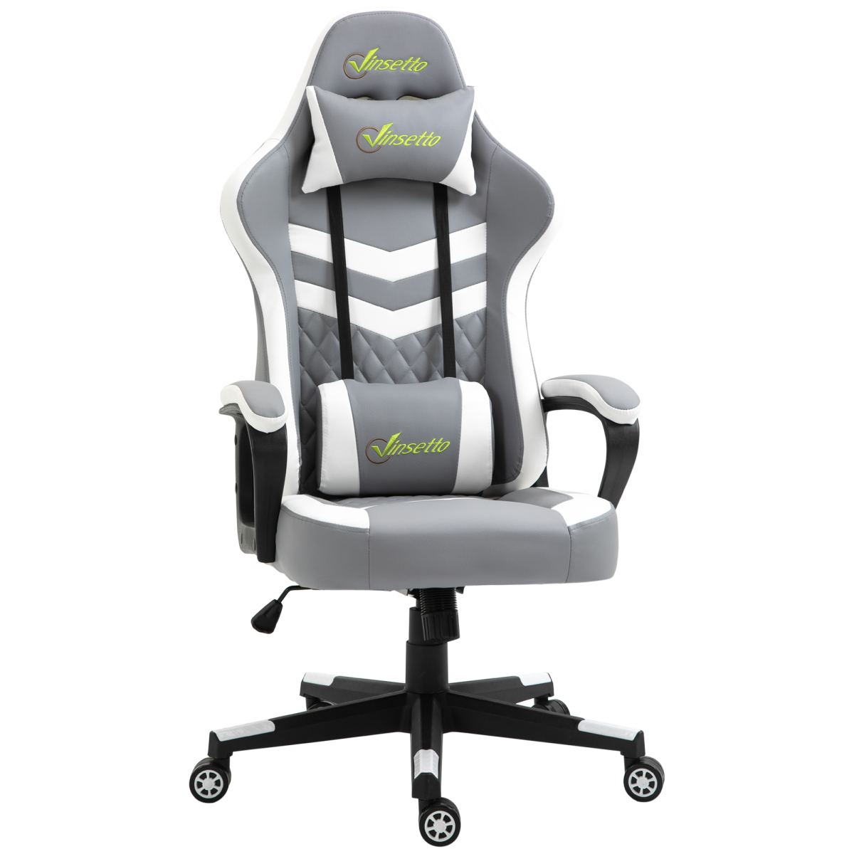 Racing Gaming Chair w/ Lumbar Support, Headrest, Gamer Office Chair, Grey White Unbranded