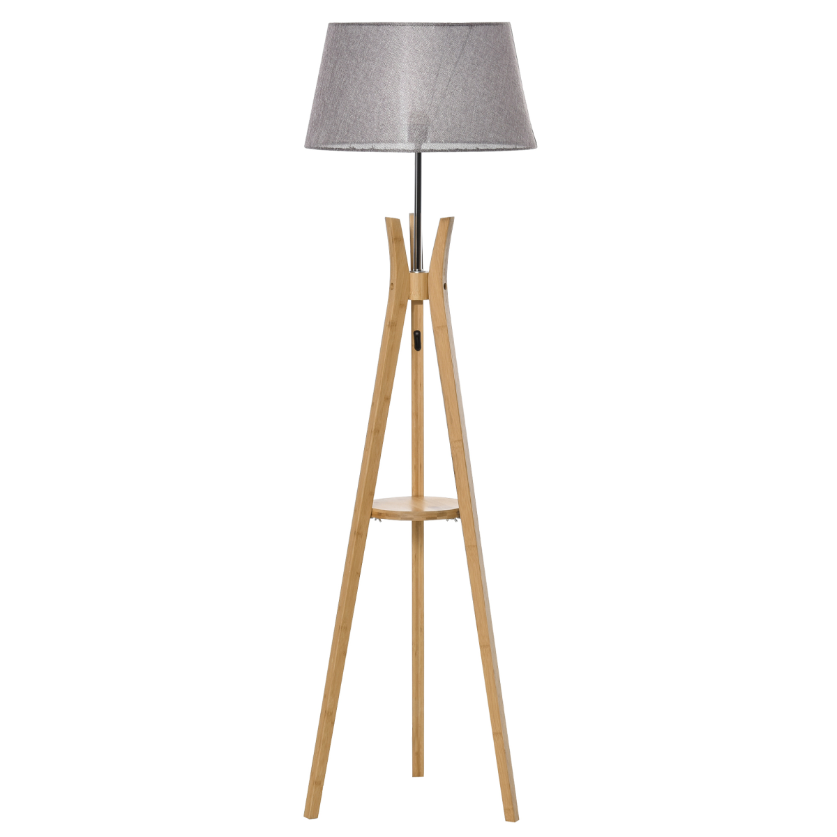 Tripod Floor Lamp Light E27 Base w/ Fabric Shade Storage Shelf, Grey HOMCOM