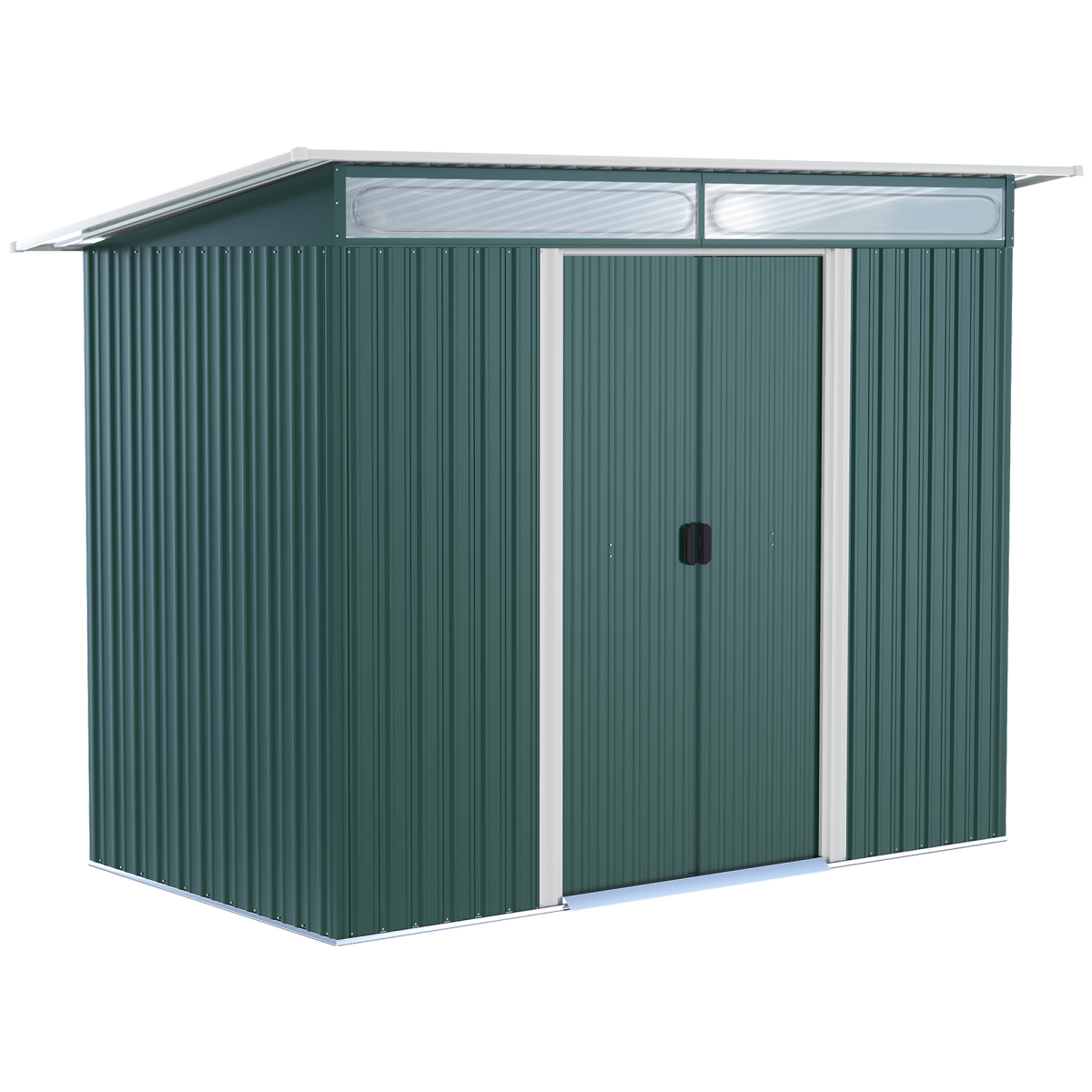 Pent Roofed Metal Shed Foundation Vent 260x133x200cm Sliding Door Green Outsunny