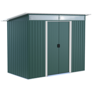 Pent Roofed Metal Shed Foundation Vent 260x133x200cm Sliding Door Green Outsunny