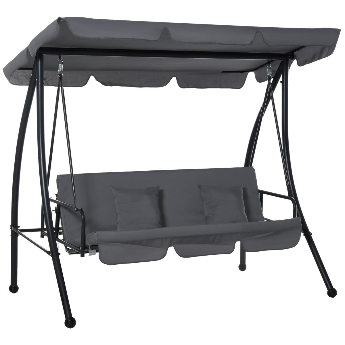 2-in-1 Patio Swing Chair Lounger 3 Seater Hammock Bed Dark Grey Cushion Outsunny