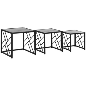 HOMCOM Set of 3 Nesting Coffee Tables Square End Tables w/ Metal Frame, Grey Unbranded