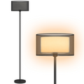HOMCOM Modern Standing Lamp with Double Layer Shade & Foot Switch, Black