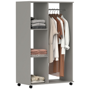 HOMCOM Rolling Open Wardrobe Hanging Rail Storage Shelves for Clothes, Grey HOMCOM
