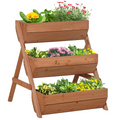 Outsunny 3 Tier Raised Garden Bed Wooden Elevated Planter Box Kit, Brown Outsunny