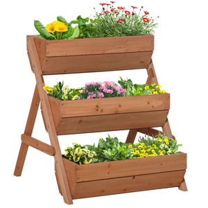 Outsunny 3 Tier Raised Garden Bed Wooden Elevated Planter Box Kit, Brown Outsunny