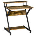 Computer Desk with Monitor Shelf and Storage, R Shaped Brown HOMCOM