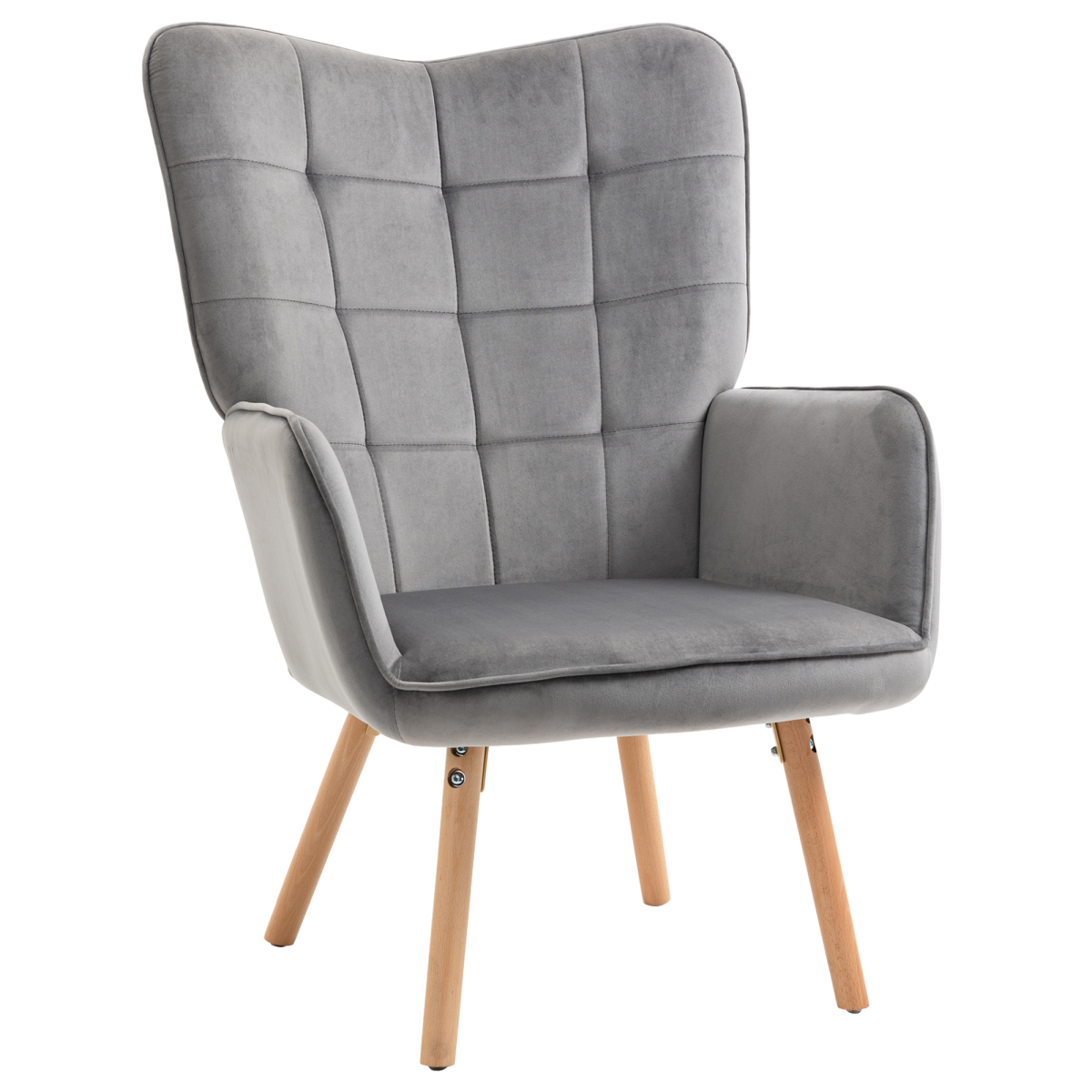 HOMCOM Modern Accent Chair Velvet-Touch Tufted Wingback Armchair Grey Unbranded
