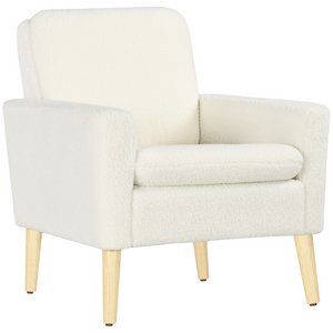 HOMCOM Modern Accent Chair with Wood Legs, Wide Seat, Teddy Armchair, Cream HOMCOM