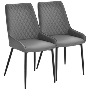HOMCOM Set Of 2 Quilted PU Leather Dining Chairs w/ Metal Frame 4 Legs Grey HOMCOM