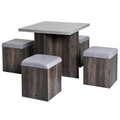 5Pcs Garden Wooden Dining Table Set Particle Removable Lid Board Chair Seat-Grey HOMCOM