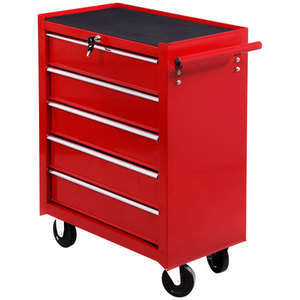 HOMCOM Tool Trolley with 5 Drawers Steel Tool Chest on Wheels with Handle Red HOMCOM