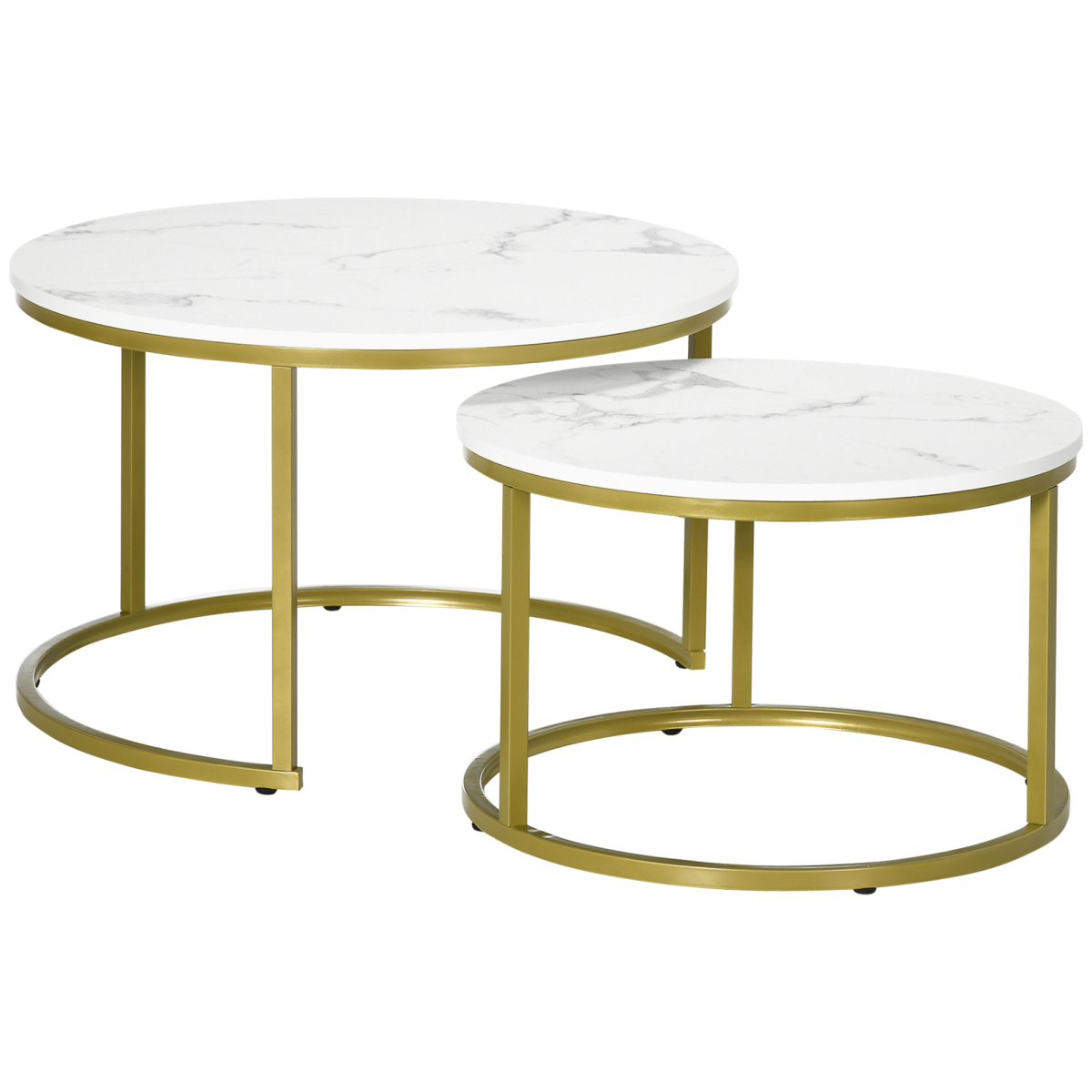 HOMCOM Marble Coffee Table Set of 2, Round Nest of Tables for Living Room HOMCOM