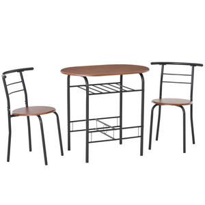 MDF 2-Seater Bar Stool and Table Set w/ Bottle Storage Shelf Wood Tone HOMCOM