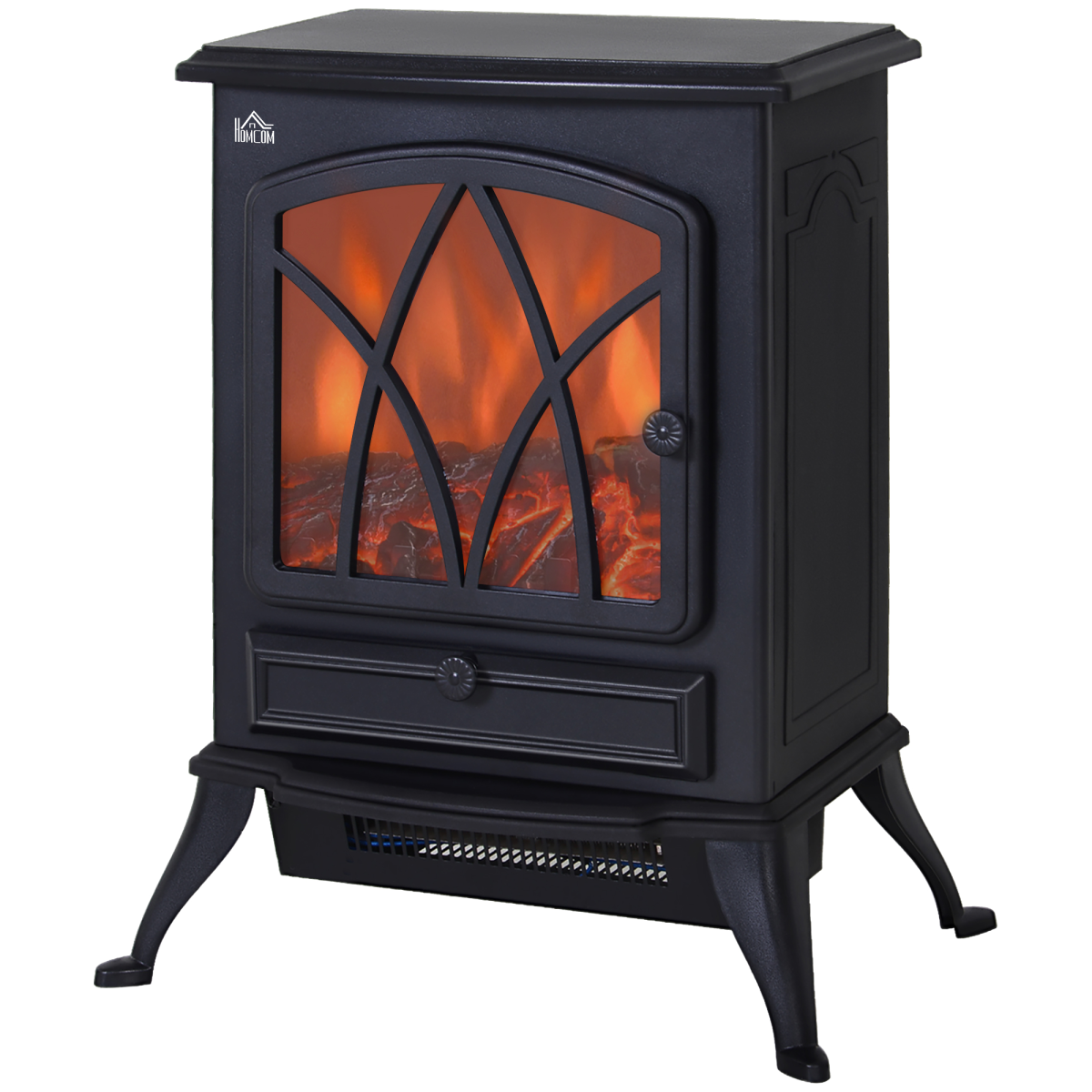 1850W Flame Effect Electric Free Standing Fireplace Fan Log Burning Stove -Black HOMCOM
