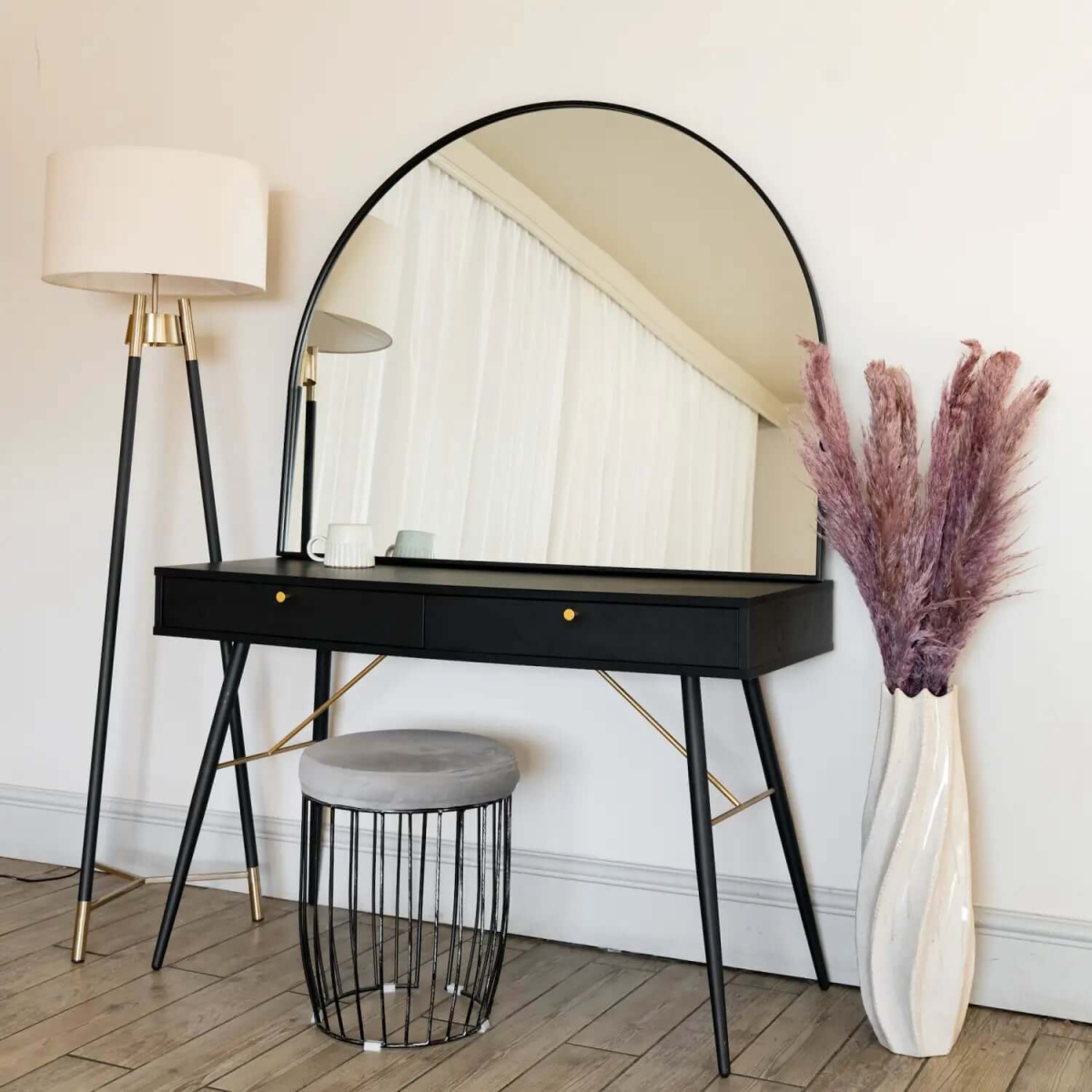 Akiko - Black Metal Arched Mirror - 95cm x 120cm