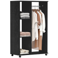 Rolling Open Wardrobe Hanging Rail Storage Shelves for Clothes, Black HOMCOM