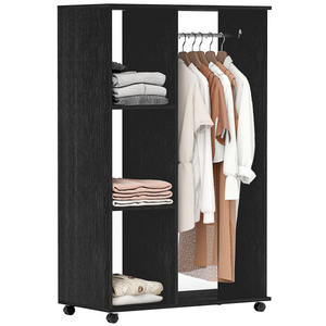 Rolling Open Wardrobe Hanging Rail Storage Shelves for Clothes, Black HOMCOM