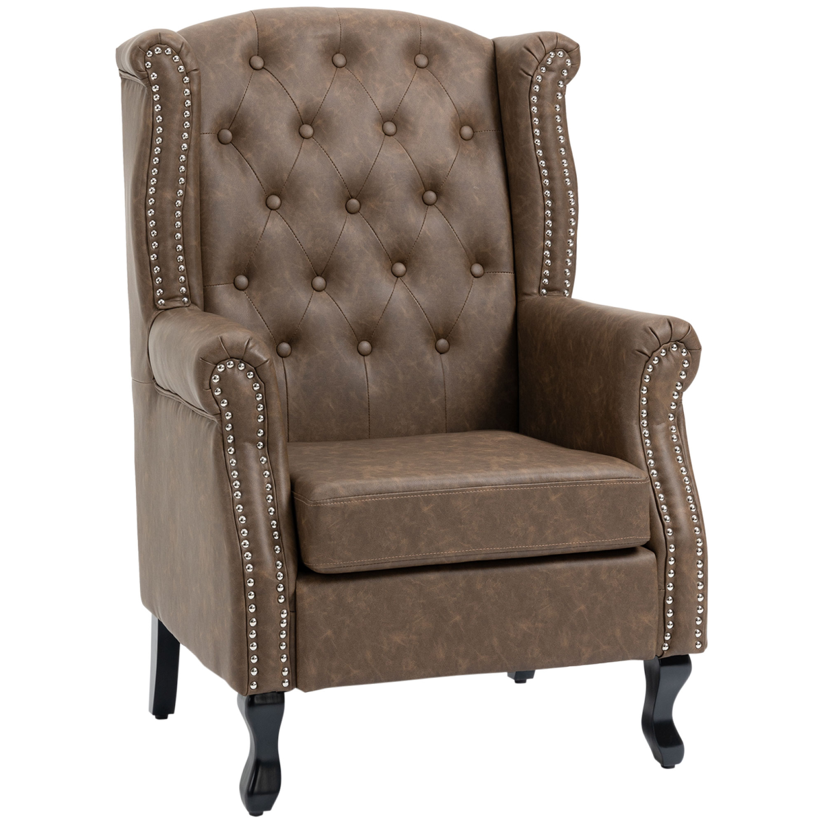 Chesterfield-style Wing Back Armchair Tufted Accent Chair Brown HOMCOM
