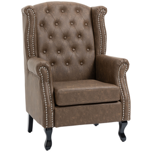 Chesterfield-style Wing Back Armchair Tufted Accent Chair Brown HOMCOM
