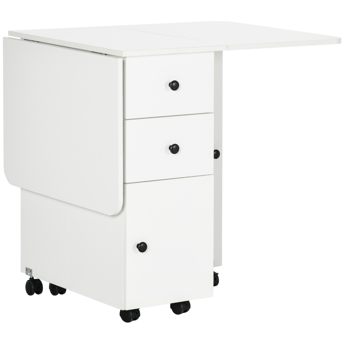 Folding Dining Table, Drop Leaf Table With Storage Drawers White HOMCOM