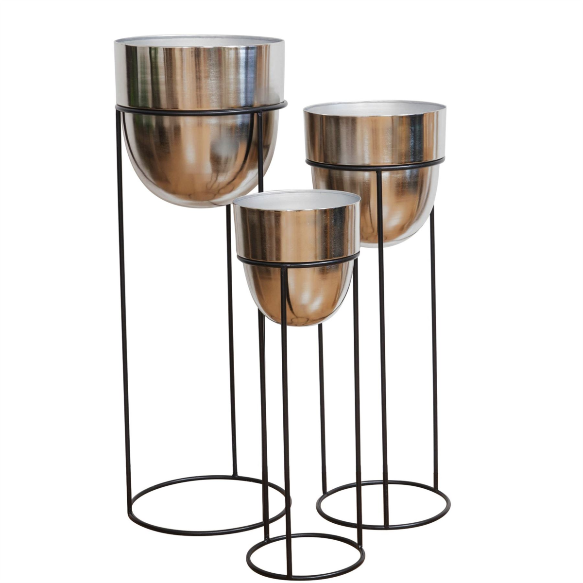 Hestia Set of 3 Extra Tall Silver Metal Planters Hestia�