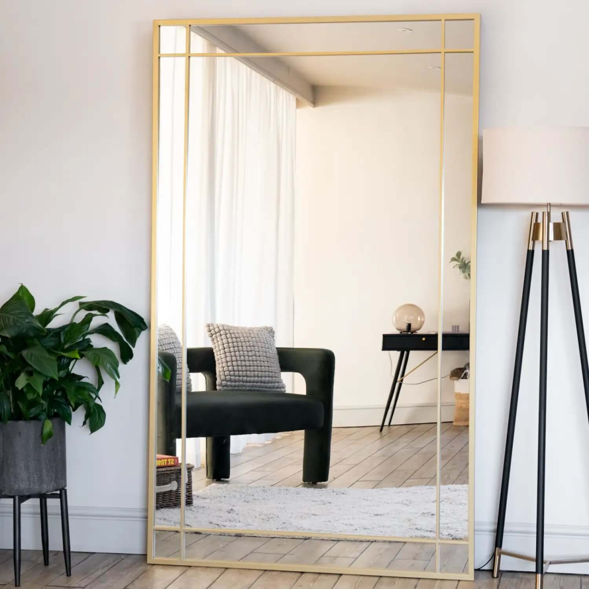 Aimi - Full Length Gold Metal Rectangle Window Mirror - 180cm x 105cm.