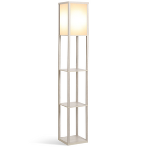 4-Tier Floor Lamp, Floor Light with Storage Shelf White and Oak 3-Tier HOMCOM