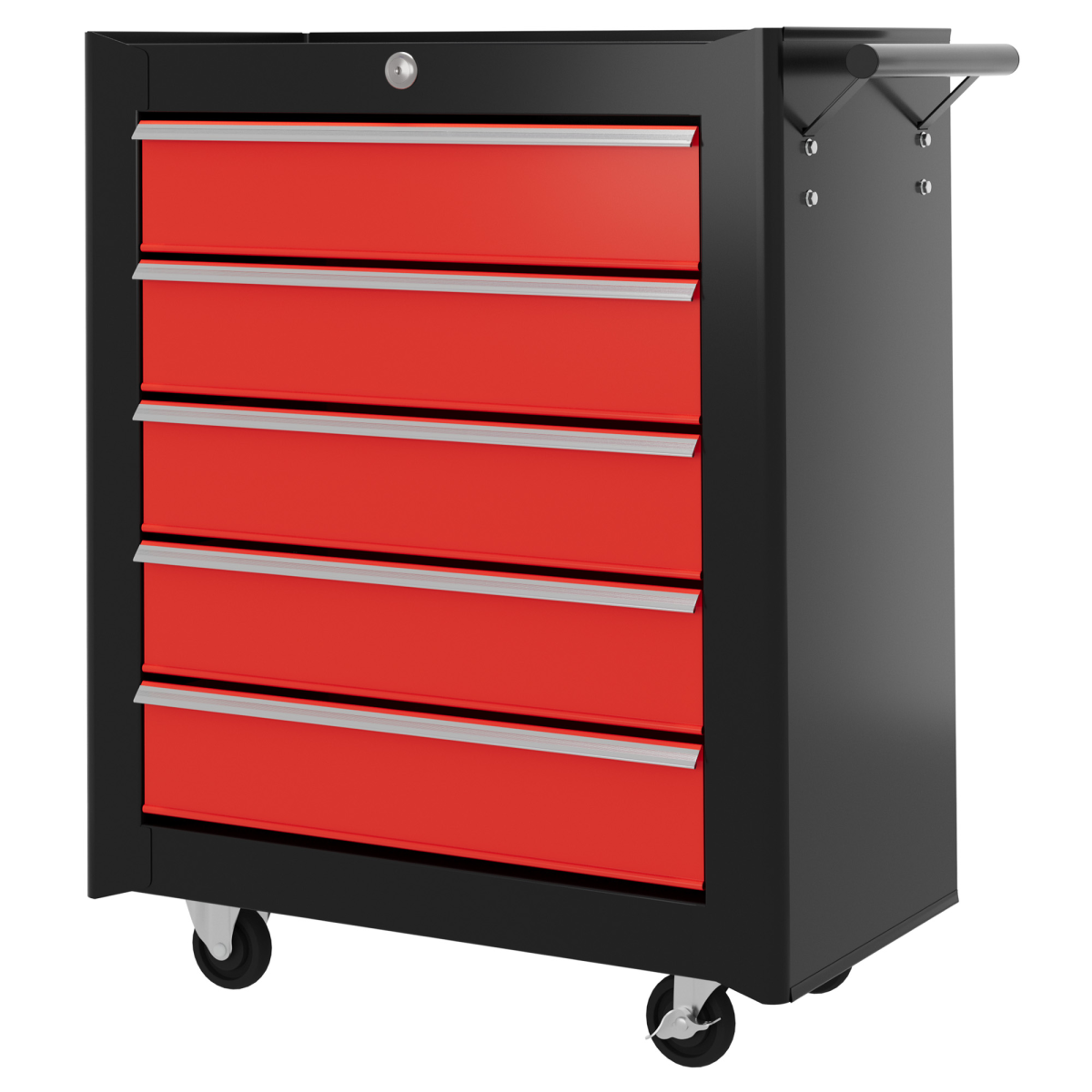 HOMCOM 5-Drawer Tool Chest Steel Lockable Tool Storage Cabinet w/ Wheels Red HOMCOM