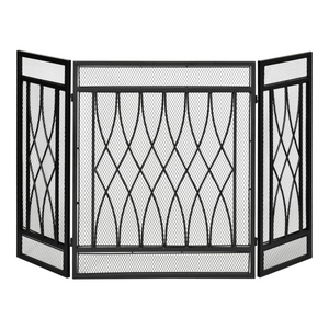 3-Panel Folding Fireplace Screen Metal Mesh Fire Spark Guard Black HOMCOM
