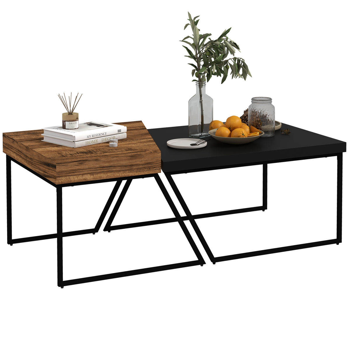 HOMCOM Coffee Table Set of 2, Coffee Tables with Steel Frame for Living Room HOMCOM