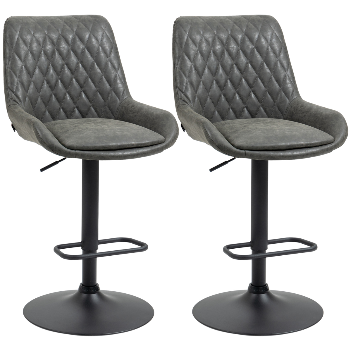 HOMCOM Bar Stools Set of 2, Adjustable Bar Chairs 360° Swivel for Kitchen Grey HOMCOM