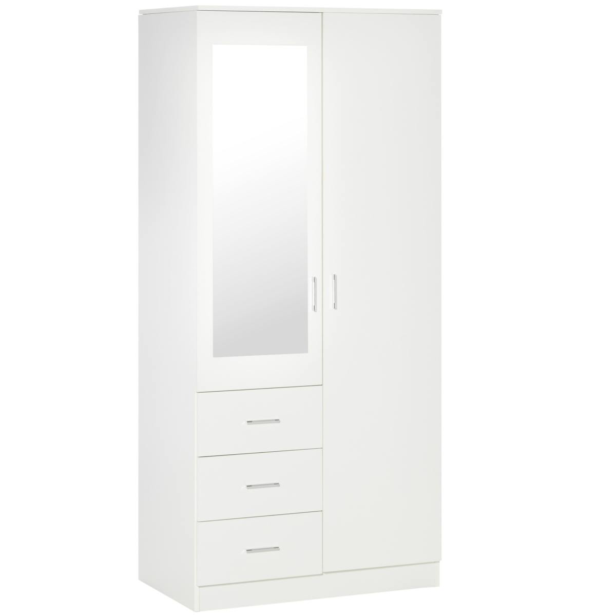 2-Door Wardrobe w/ Adjustable Shelf 3 Drawers for Bedroom, 180cm, White Unbranded