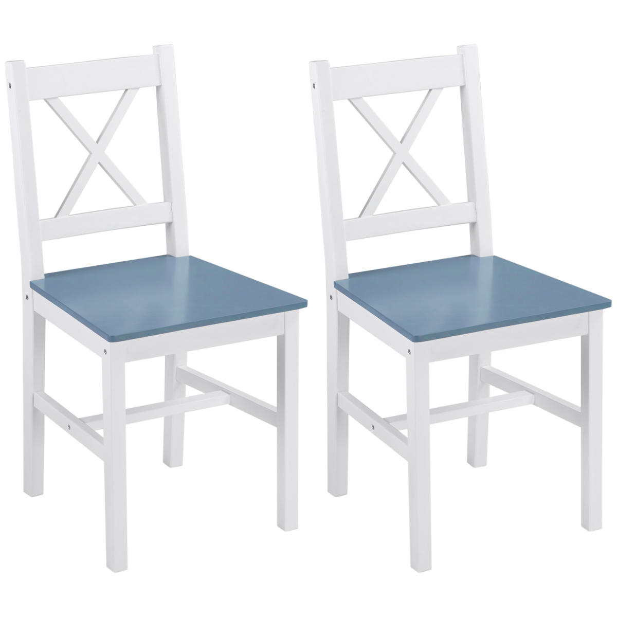 Dining Chairs Set of 2, Pine Wood Frame, Cross Back for Kitchen White HOMCOM