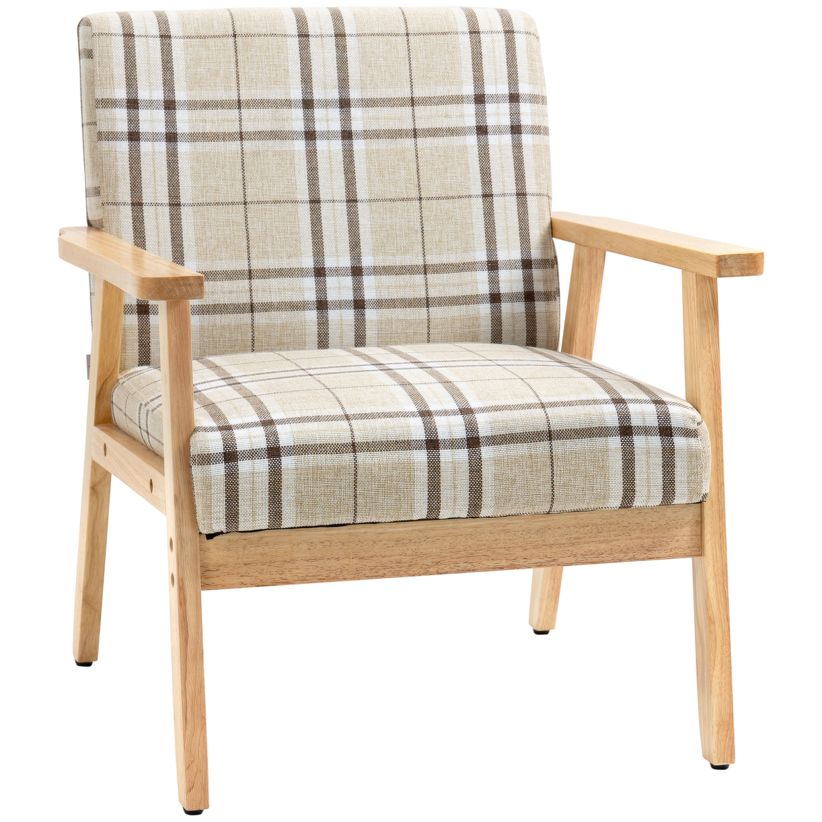 HOMCOM Modern Accent Chairs Upholstered Linen-Feel Living Room Chair Beige HOMCOM