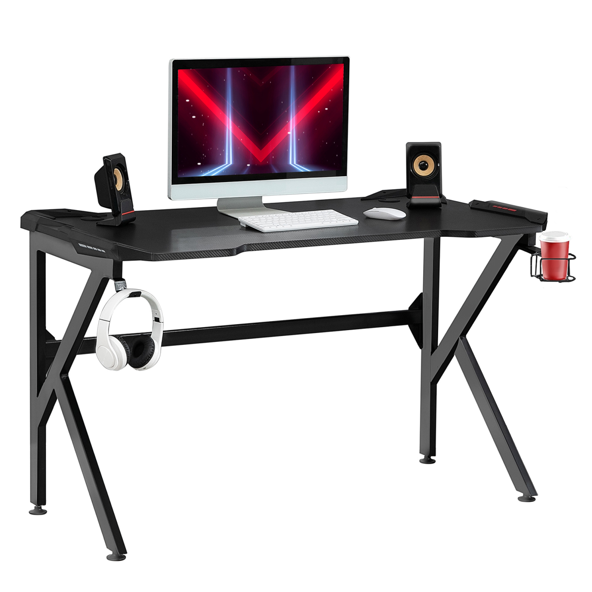 Spacious Gaming Desk Home Racing w/ Steel Frame Cup Headphone Holder Hook HOMCOM