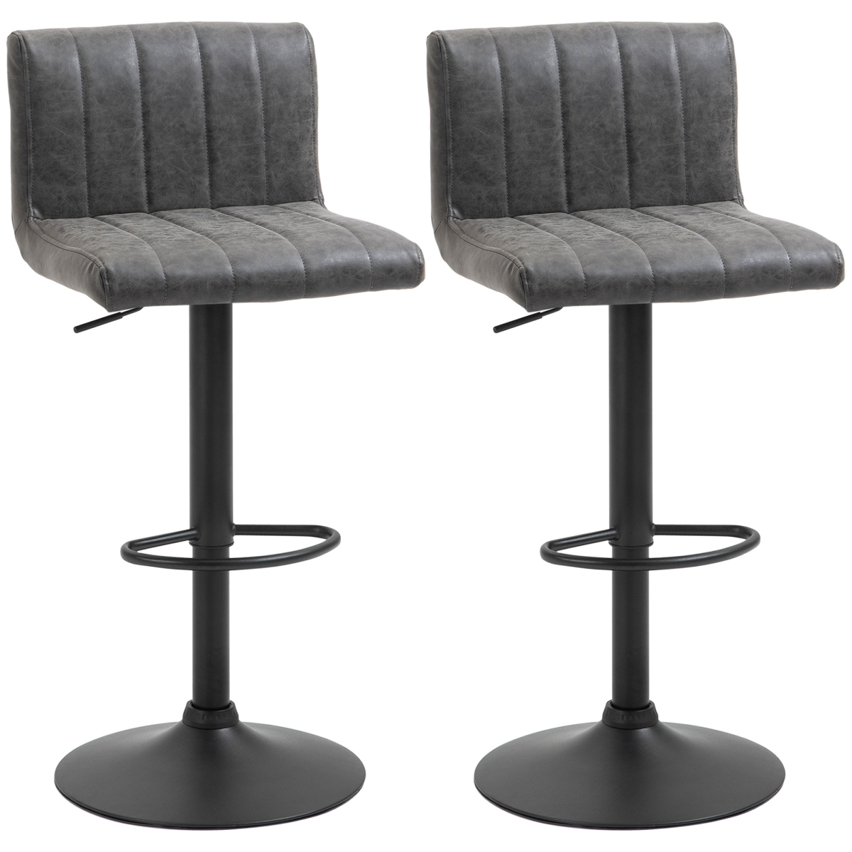 HOMCOM Barstools Set of 2 Adjustable Height Bar Chairs with Footrest, Grey Unbranded
