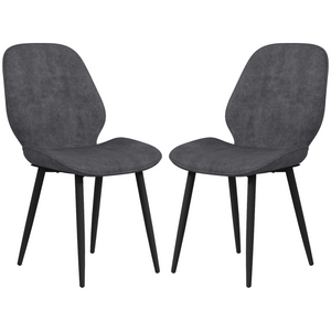 HOMCOM Dining Chairs Set of 2, Upholstered Kitchen Chairs with Metal Legs, Grey HOMCOM