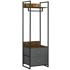 Industrial Clothes Rail Garment Rack with 2 Fabric Drawers Rustic Brown Unbranded