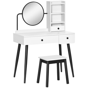 Dressing Table Set with 3 Drawers, Storage shelves and Stool, White Unbranded
