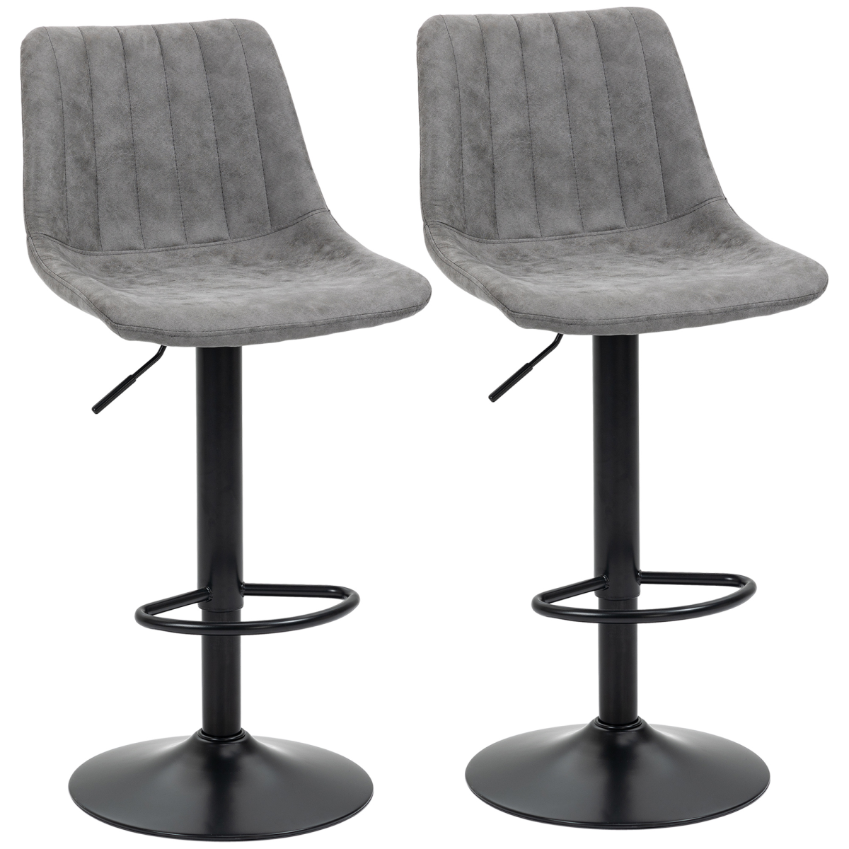 Set Of 2 Microfibre Retro Tub Bar Stools w/ Metal Frame Footrest Home Seat Grey HOMCOM