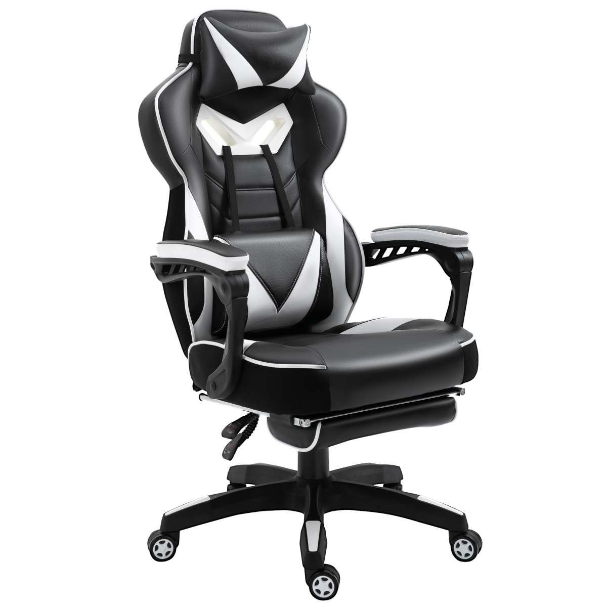 Gaming Chair Ergonomic Reclining w/ Manual Footrest Wheels Stylish Office White Unbranded